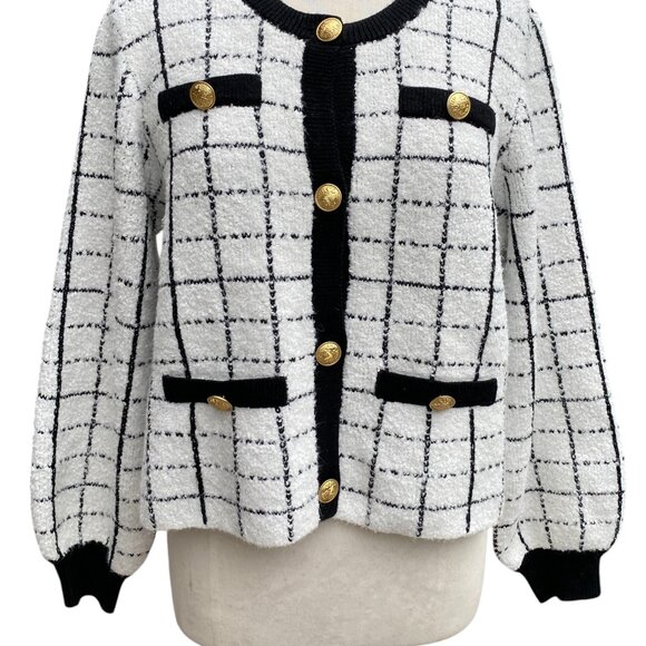 Marled Check Chenille Grannycore Button Cardigan Old Money Coastal Grandma-L - Picture 5 of 12